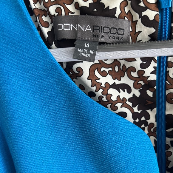 Vintage Donna Rico NY Blue dress w Flattering Peplum Brown Paisley Lining 14 - Picture 10 of 11